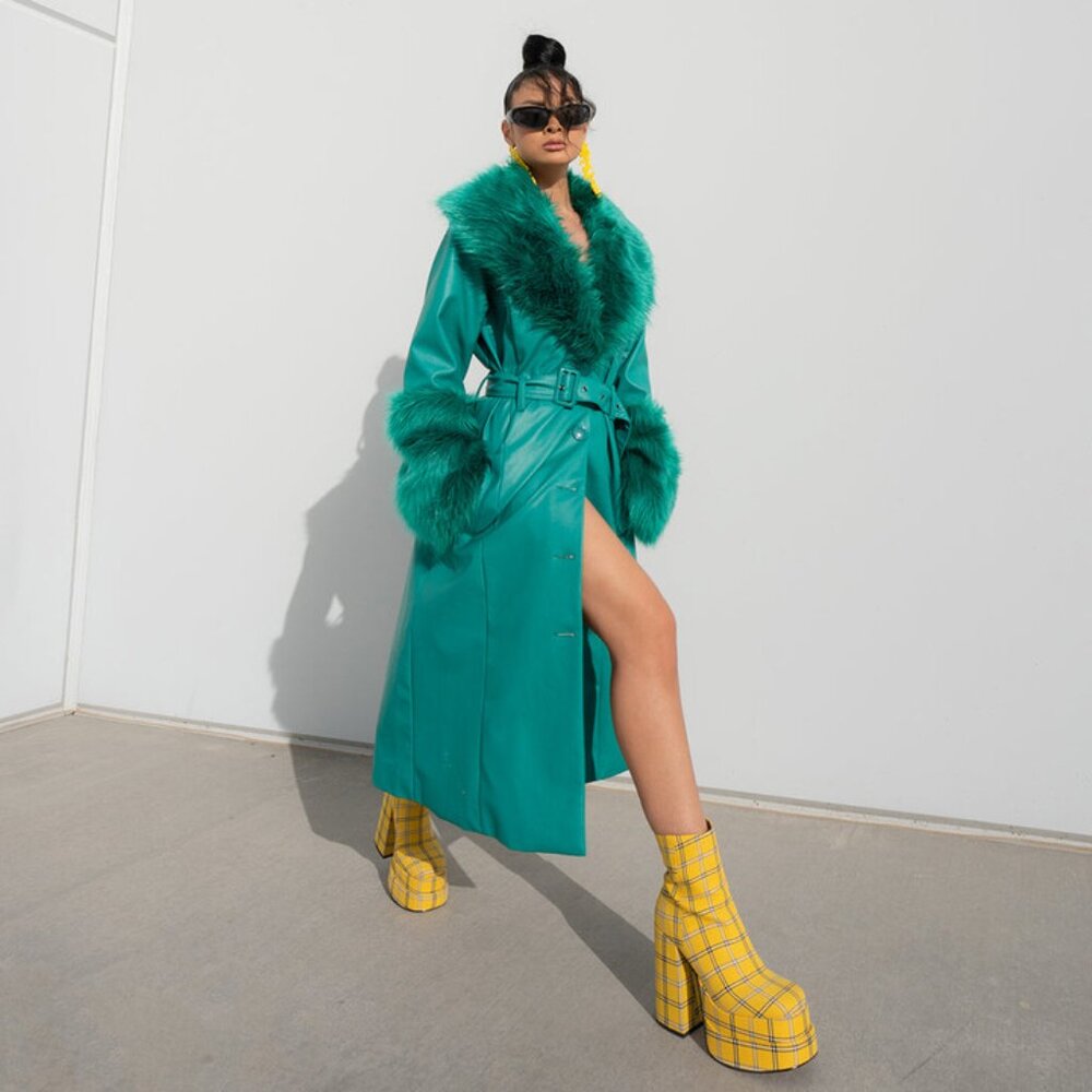 💋RETRO 70s CHIC💋Steve Madden Double Plarform Booties in Yellow & Black Plaid - Picture 3 of 16